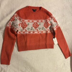 Forever 21 Red Floral Crew Neck Sweater